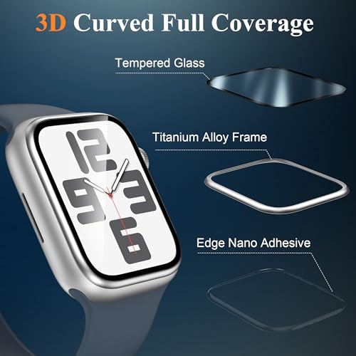 EWUONU [2 Pack] Tempered Glass Screen Protector for Apple Watch SE(2nd Gen)/SE Series 6/5/4 40mm, Metal Frame Full Coverage Waterproof Bubble-Free Anti-Scratch HD Clear Film for iWatch SE 2/SE/6/5/4 - Image 2