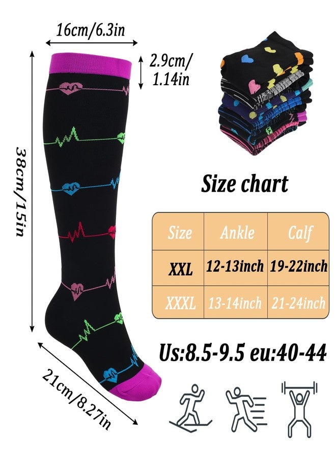 Prasacco 6 Pairs Plus Size Compression Socks for Women Wide Calf Knee High Compression Stockings for Circulation Travel Yoga Running, XX-Large - Image 2