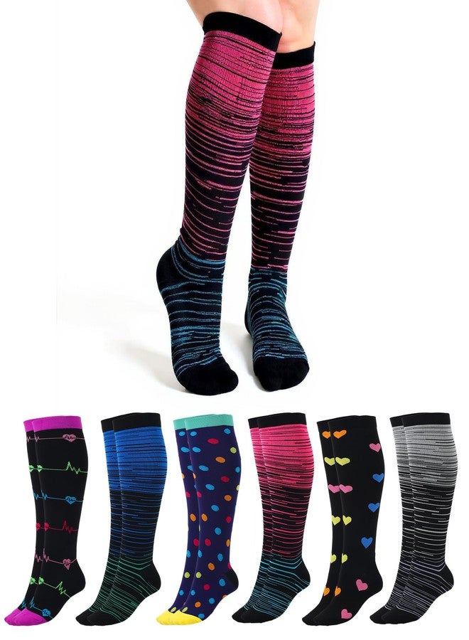 Prasacco 6 Pairs Plus Size Compression Socks for Women Wide Calf Knee High Compression Stockings for Circulation Travel Yoga Running, XX-Large - Image 1