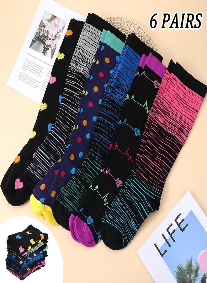 Prasacco 6 Pairs Plus Size Compression Socks for Women Wide Calf Knee High Compression Stockings for Circulation Travel Yoga Running, XX-Large - Image 3