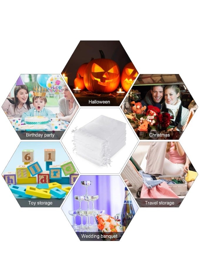 100 قطعة من أكياس الأورجانزا الشفافة الفاخرة، 9 × 12 سم، أكياس هدايا الزفاف البيضاء مع رباط، حقائب هدايا المجوهرات، حقائب هدايا المكياج، حقائب هدايا شبكية، حقائب هدايا برباط للحفلات والمجوهرات والمه - Image 4