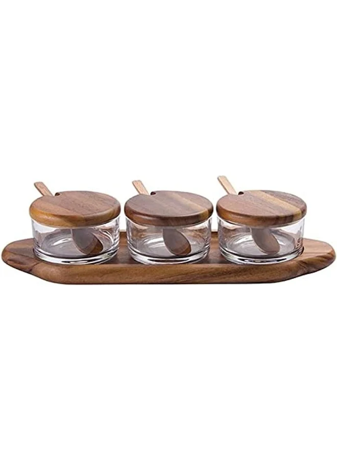 BILLI Billi 3 Condiment Set With Wood Tray Lid & Spoon