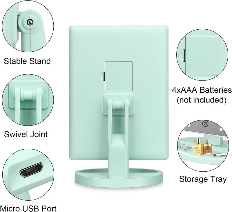 deweisn Tri-Fold Lighted Vanity Tabletop Mount Mirror with 21 LED Lights, Touch Screen and 3X/2X/1X Magnification, Two Power Supply Mode Make up Mirror,Travel Mirror - Image 3