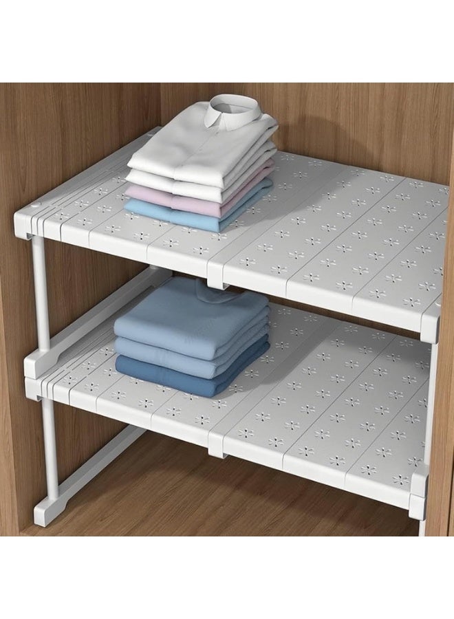 U-HOOME Stackable Closet Tension Shelf, Rod Extendable Adjustable Storage Rack Separator Cabinet Divider Wardrobe Shoe Wardrobe Organizer DIY Bedroom 2PCS - Image 1