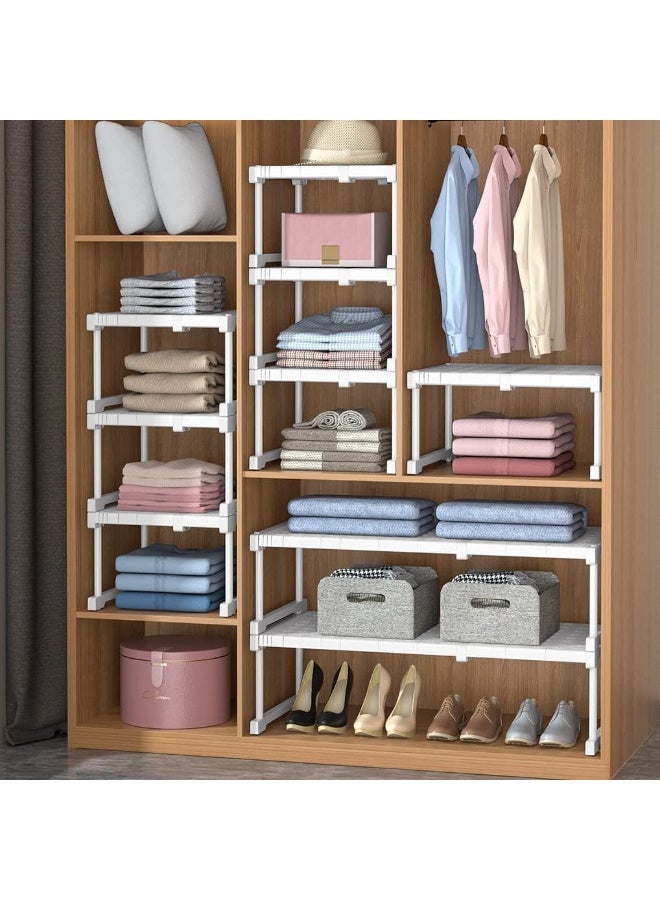 U-HOOME Stackable Closet Tension Shelf, Rod Extendable Adjustable Storage Rack Separator Cabinet Divider Wardrobe Shoe Wardrobe Organizer DIY Bedroom 2PCS - Image 3