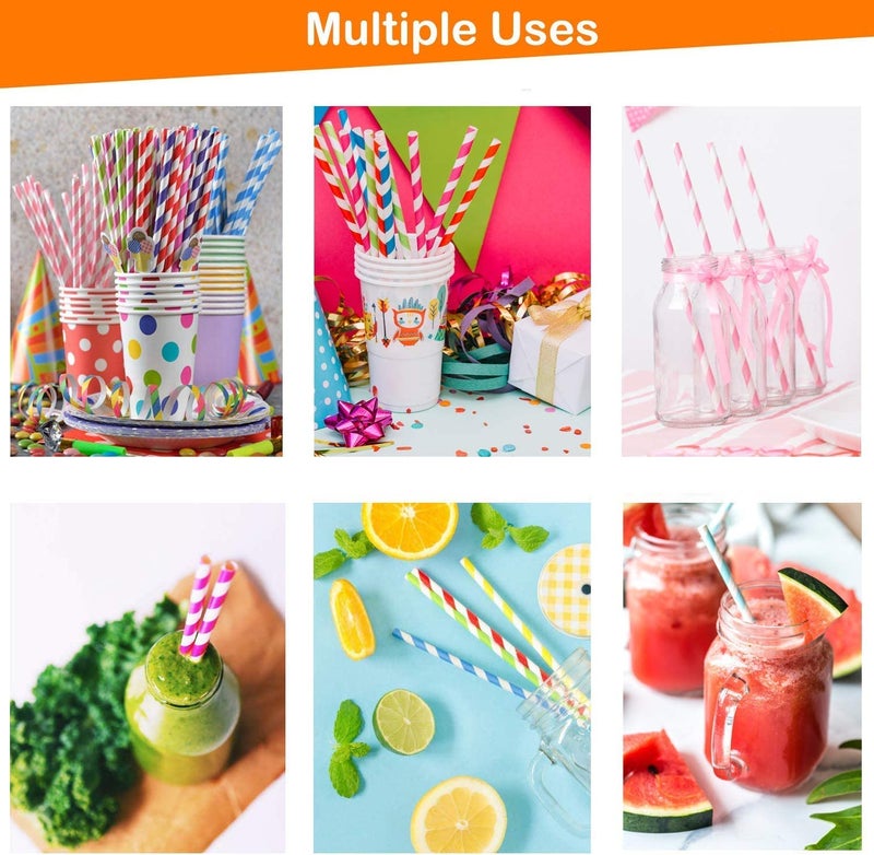 Imaashi Pack of 100 Eco-Friendly Paper Straws Pipes- 100% Biodegradable and Compostable Alternative to Plastic Straws Perfect for Parties, Events, and Daily use - Random Colors- Size 6 MM 8 Inch - Image 3