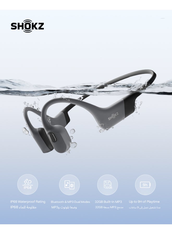 SHOKZ OpenSwim Pro Bone Conduction Headphones - Wireless, IP68, Bluetooth 5.4, 32GB MP3 Storage, Grey - Image 1