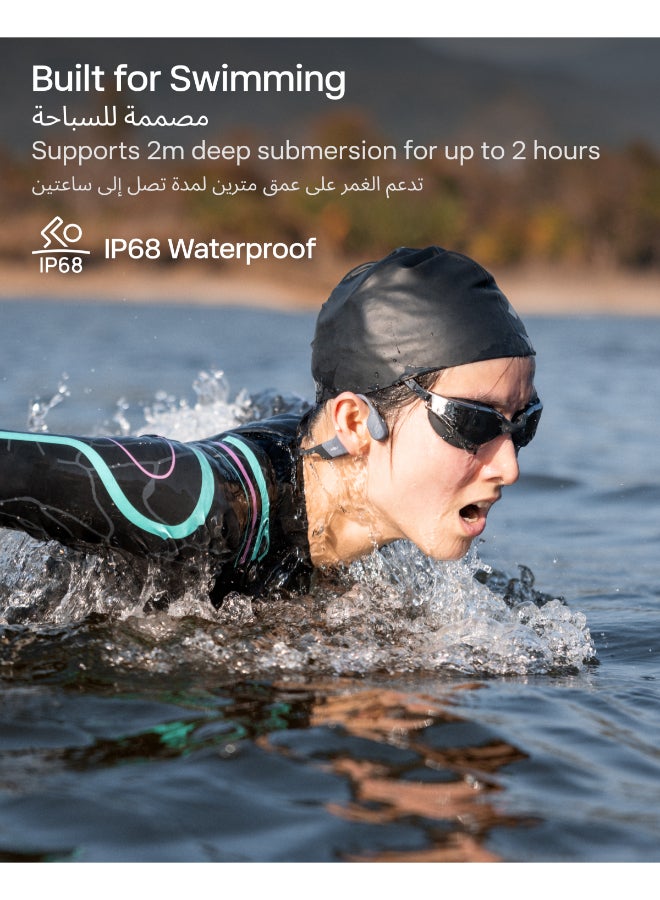 SHOKZ OpenSwim Pro Bone Conduction Headphones - Wireless, IP68, Bluetooth 5.4, 32GB MP3 Storage, Grey - Image 5