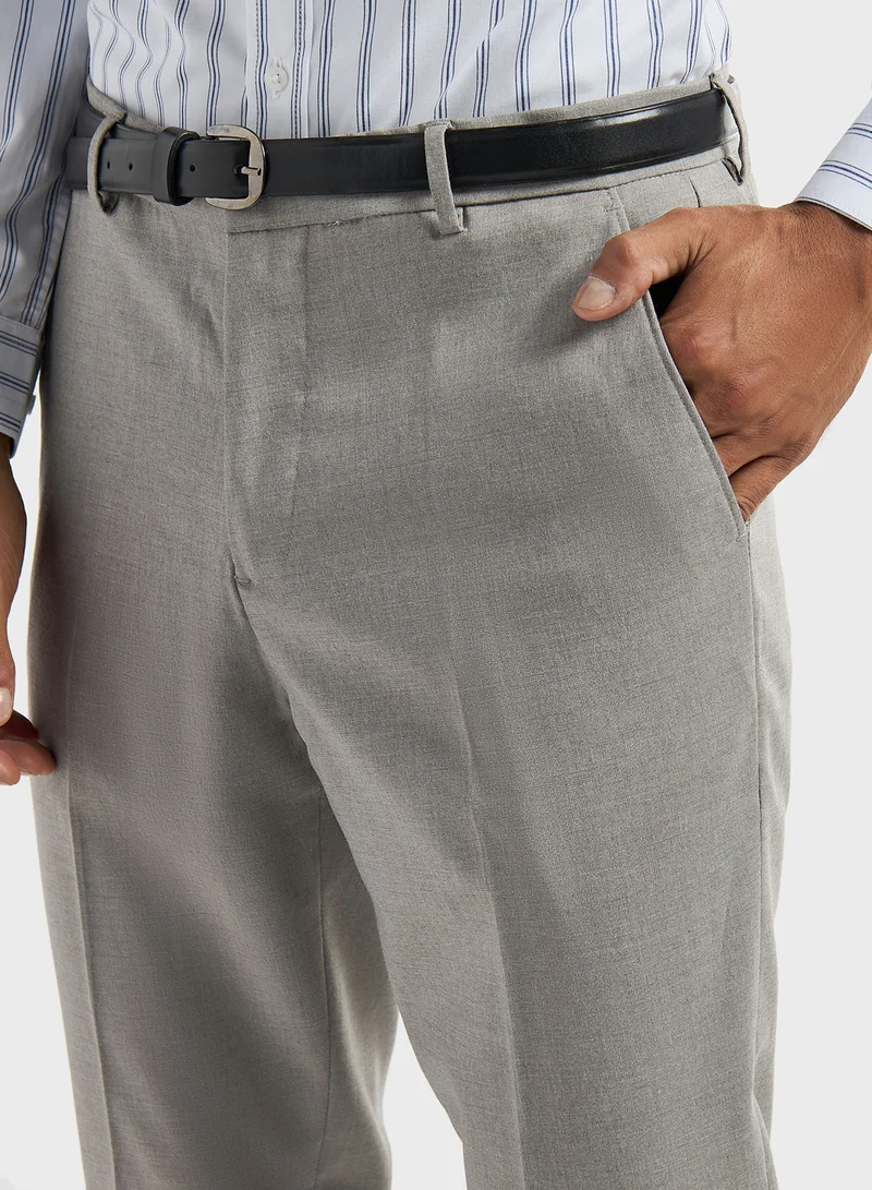 فاف Solid Slim Fit Flexi Waist Trousers with Pockets a