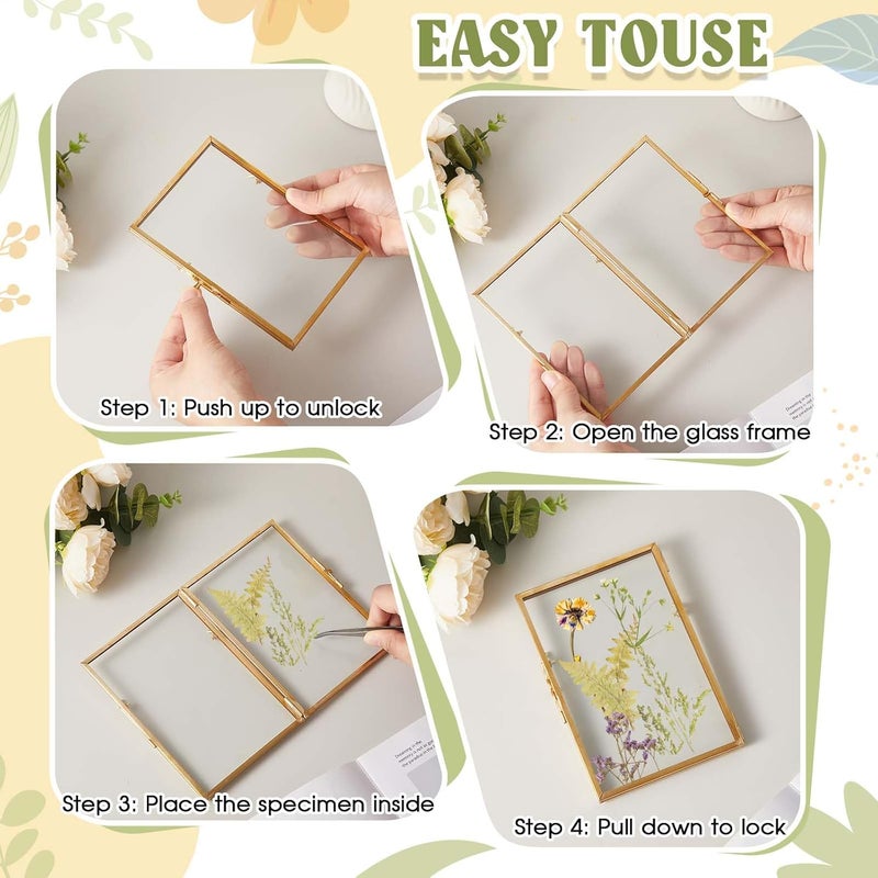 Qunclay 2 Pcs 4 x 6 Glass Pressed Flower Frame Gold Brass Clear Double Glass Floating Picture Frame for Pressed Flowers Photo Tabletop Shelf Desk Display Octagon and Rectangle Frame Only - Image 4