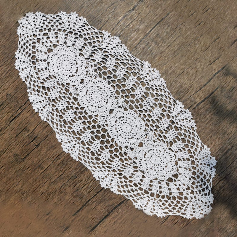 Phantomon Oval Lace Table Runner Doilies Floral Table Scarf Furniture Cloth Cover Handmade Crochet Placemats 100 Cotton White Oval 12x24 Inch