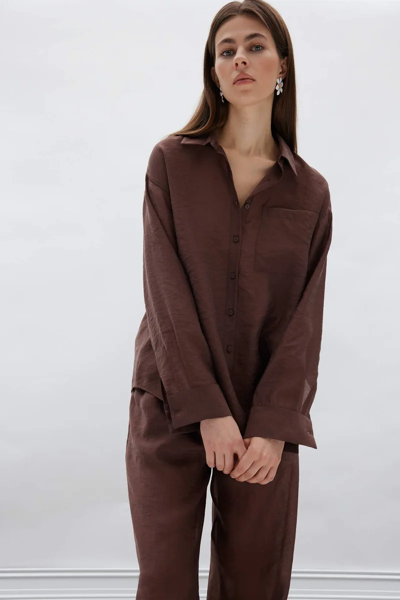 ديفاكتو Oversize Fit Shirt Collar modal Long Sleeve Shirt