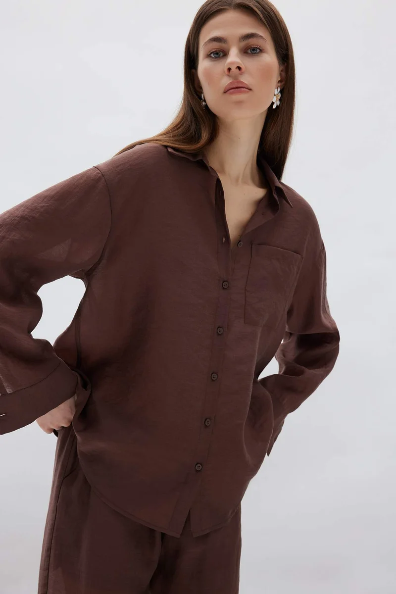 ديفاكتو Oversize Fit Shirt Collar modal Long Sleeve Shirt