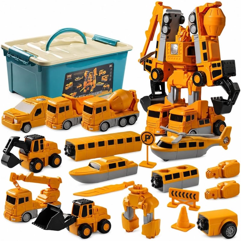 MIANQI Magnetic Construction Car Set, Yellow Transforming Robot | Storage box included for easy assembly STEM learning home activity and family trips - Image 1