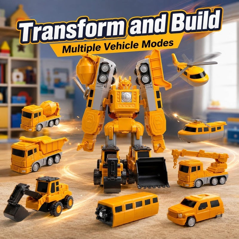 MIANQI Magnetic Construction Car Set, Yellow Transforming Robot | Storage box included for easy assembly STEM learning home activity and family trips - Image 2