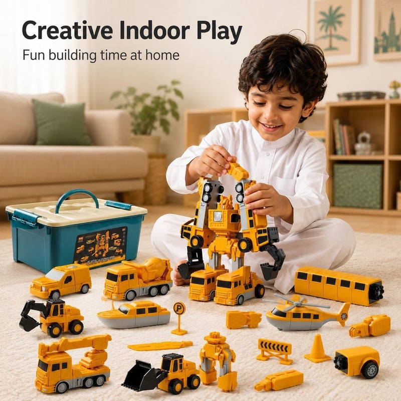 MIANQI Magnetic Construction Car Set, Yellow Transforming Robot | Storage box included for easy assembly STEM learning home activity and family trips - Image 5