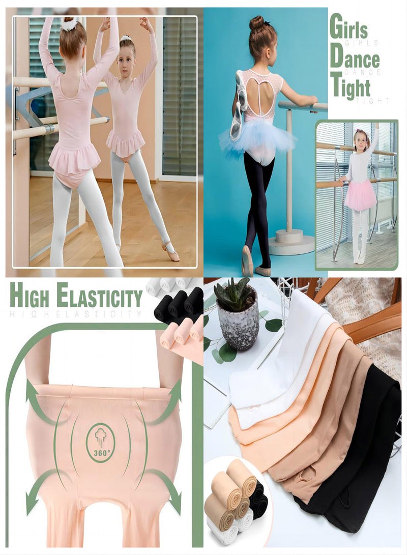 Girls Ballet Tights - 4 Pairs Soft Dance Tights for Toddlers and Kids, Comfortable Elastic Tights for School Uniforms and Costumes, Ballerina Leggings for Ages 6-10 - Image 2