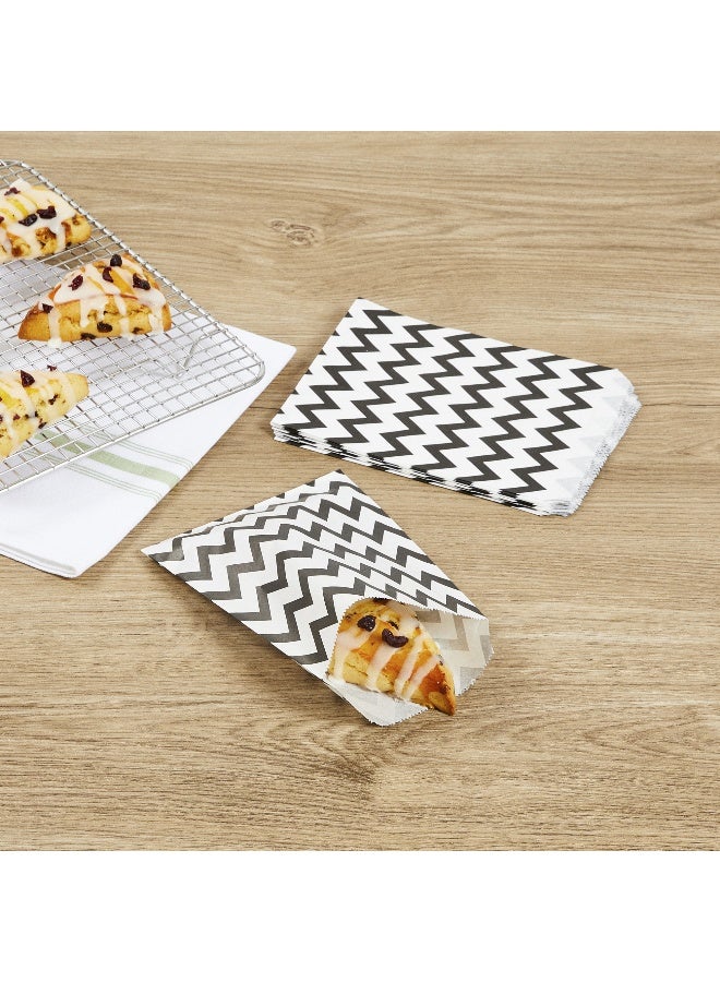 Restaurantware 7 x 5 Inch Cookie Bags, 100 Biodegradable Paper Treat Bags - Use As Party Favors Or Candy Bags, Food Safe, Black With Zig Zags Paper Food Bags For Baked Goods, For Buffets Or Parties - Image 3