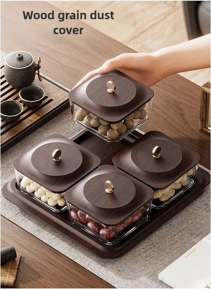 WALALLA Elegant 4-Compartment Desktop Candy Box with Airtight Lids Stylish Snack Storage for Living Room Tea Table, Ideal for Dry Fruits & Snacks Organization,Walnut - Image 5