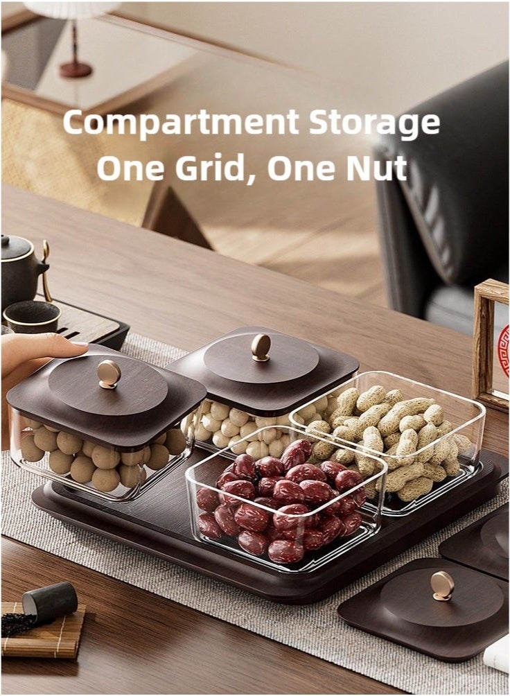 WALALLA Elegant 4-Compartment Desktop Candy Box with Airtight Lids Stylish Snack Storage for Living Room Tea Table, Ideal for Dry Fruits & Snacks Organization,Walnut - Image 4