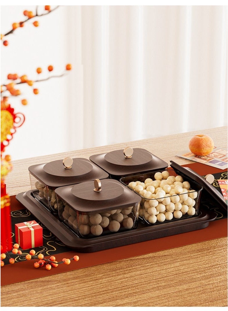 WALALLA Elegant 4-Compartment Desktop Candy Box with Airtight Lids Stylish Snack Storage for Living Room Tea Table, Ideal for Dry Fruits & Snacks Organization,Walnut - Image 2