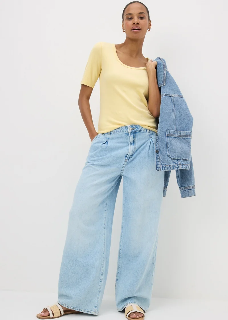 Matalan Yellow Scoop Neck Ribbed Fitted T-Shirt