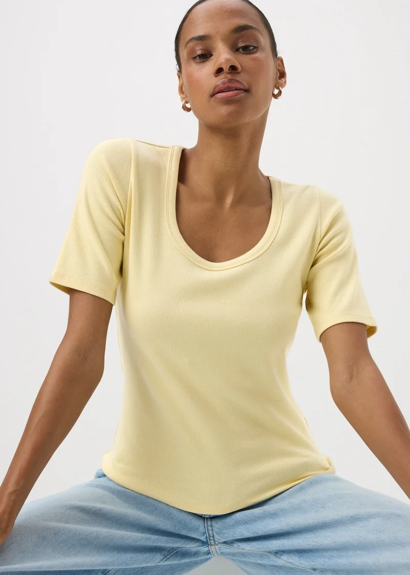 Matalan Yellow Scoop Neck Ribbed Fitted T-Shirt