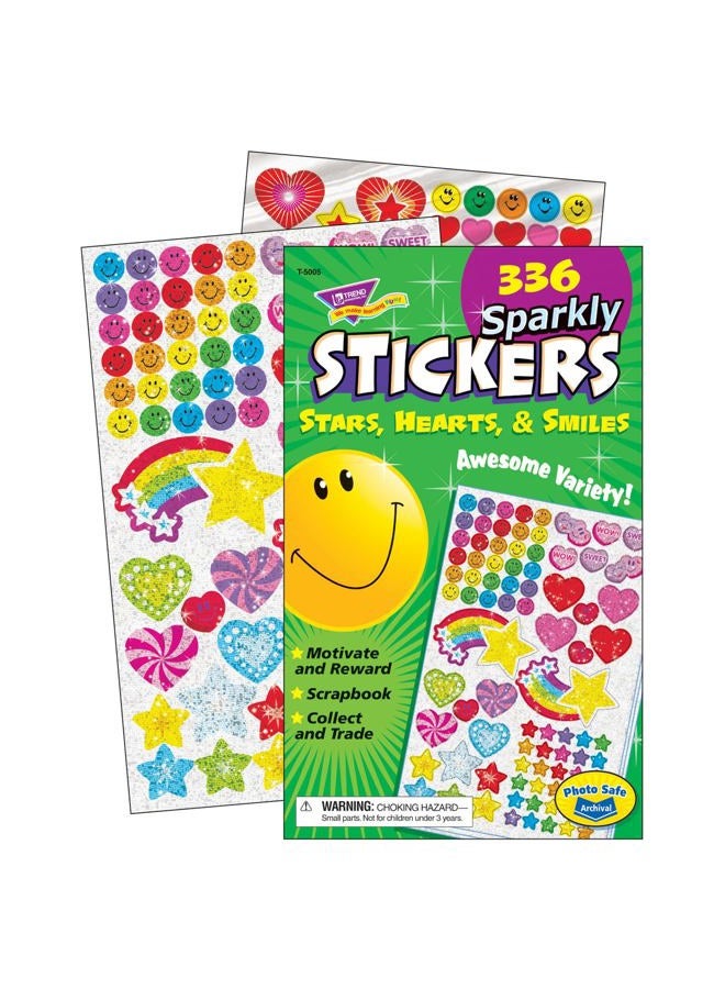 Trend Enterprises Trend Sparkly Stars, Hearts, & Smiles Sticker Pad, Classroom Incentives, 336 Count  - Image 1