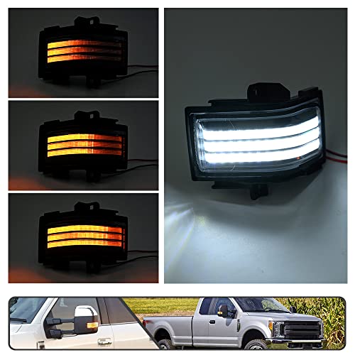 Mingrui test 2Pcs Sequential LED Side Mirror Marker Light for Ford F150 2015-2023, F250 F350 F450 F550 Super Duty 2017-2023 Amber Dynamic Blinker Indicator Turn Signal Light White Driving/Running Light Clear Lens - Image 2