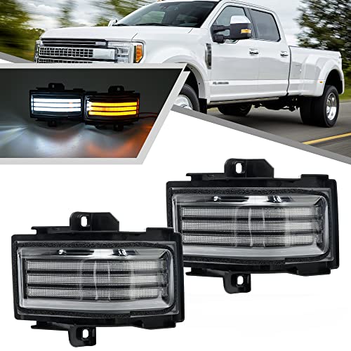 Mingrui test 2Pcs Sequential LED Side Mirror Marker Light for Ford F150 2015-2023, F250 F350 F450 F550 Super Duty 2017-2023 Amber Dynamic Blinker Indicator Turn Signal Light White Driving/Running Light Clear Lens - Image 1