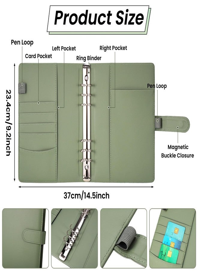 JIANTA A5 PU Leather Ring Binder, Refillable 6 Ring Cover for A5 Filler Paper, Budget Binder Notebook Binder Pockets for Travel, Work (Inner Paper Not Included) (Green) - Image 2