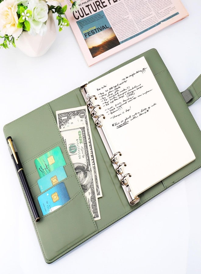 JIANTA A5 PU Leather Ring Binder, Refillable 6 Ring Cover for A5 Filler Paper, Budget Binder Notebook Binder Pockets for Travel, Work (Inner Paper Not Included) (Green) - Image 5