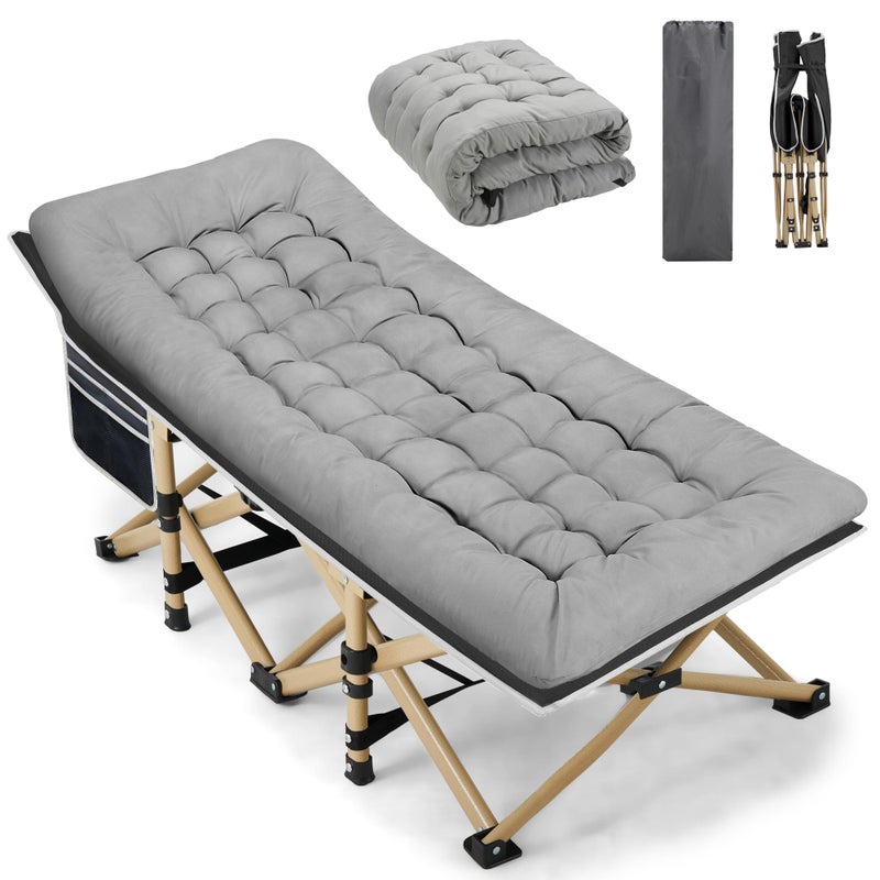 Fragess Portable Camping Cot, 600LBS Max Load, Extra Wide with Thick Mattress, Folding Cot for Outdoor Camping/Office, Home Nap (Grey) - Image 1