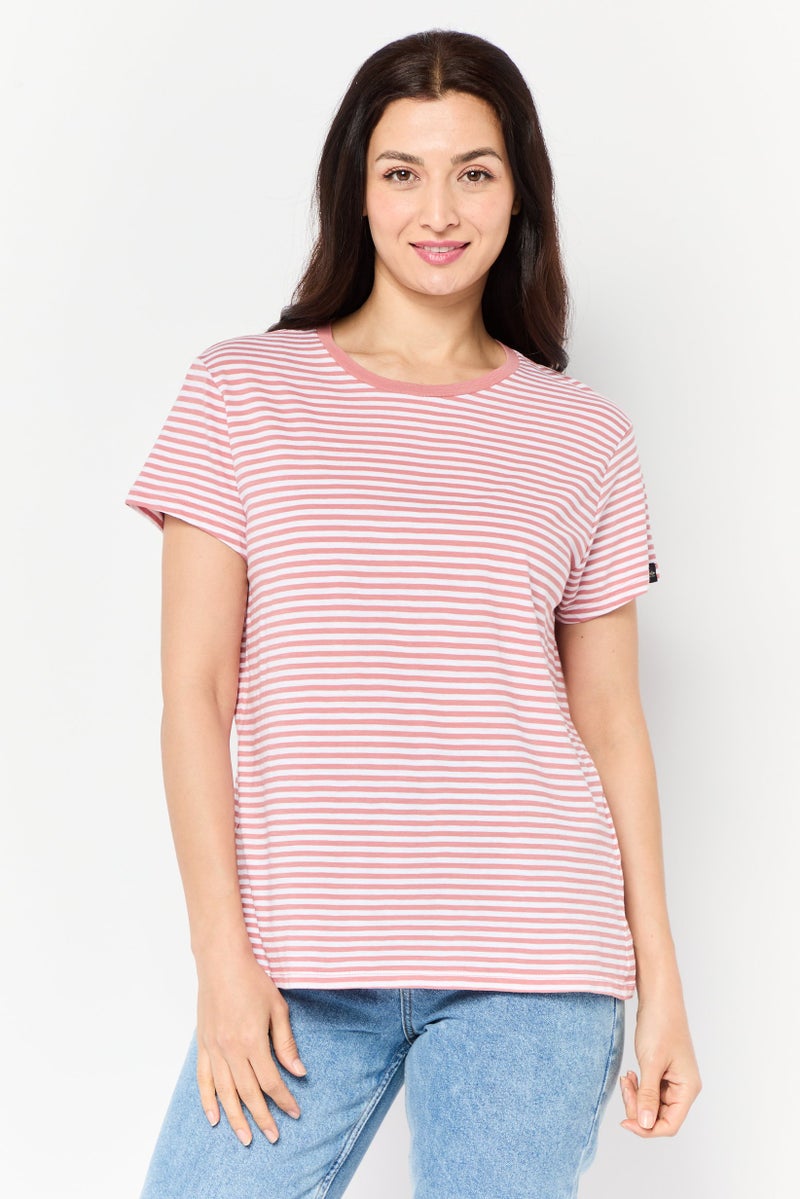 DOCKERS Women Round Neck Short Sleeve Stripe T-Shirt, Multicolor  - Image 1