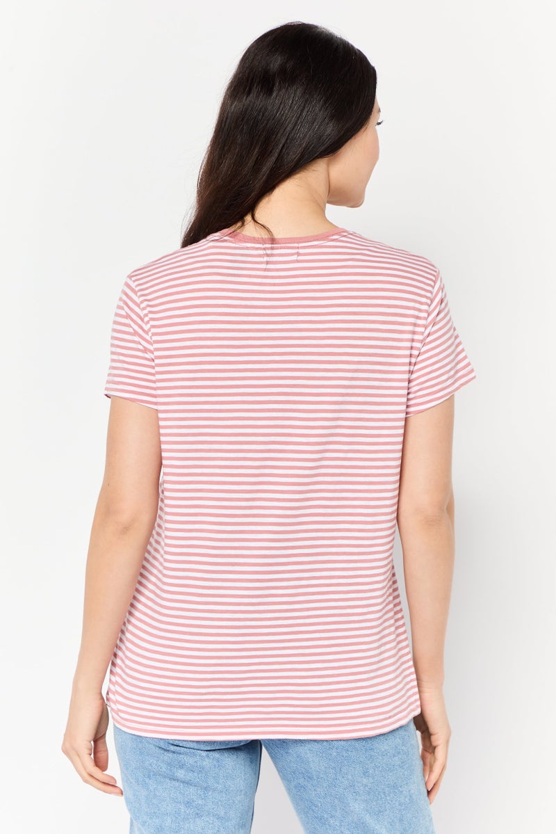 DOCKERS Women Round Neck Short Sleeve Stripe T-Shirt, Multicolor  - Image 4