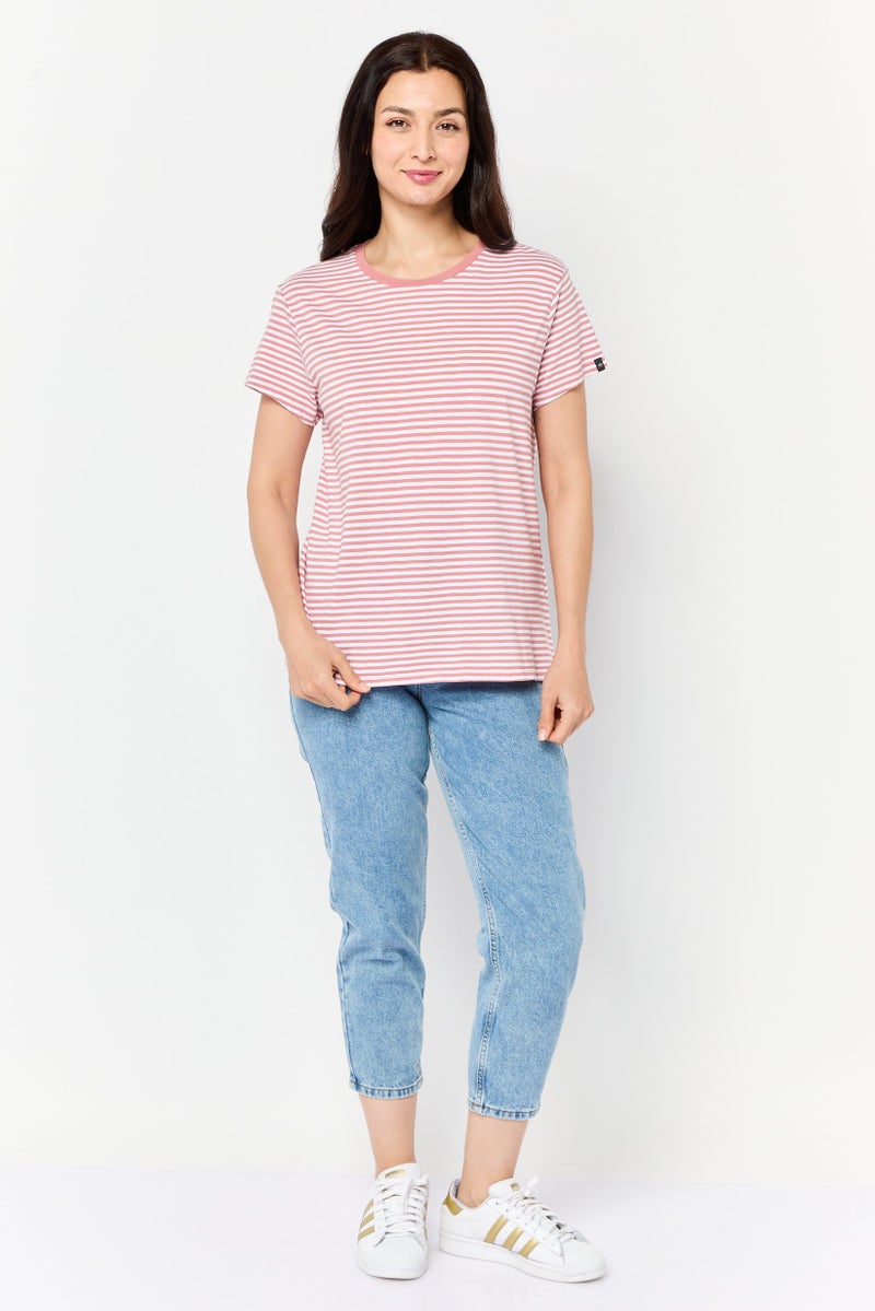 DOCKERS Women Round Neck Short Sleeve Stripe T-Shirt, Multicolor  - Image 3