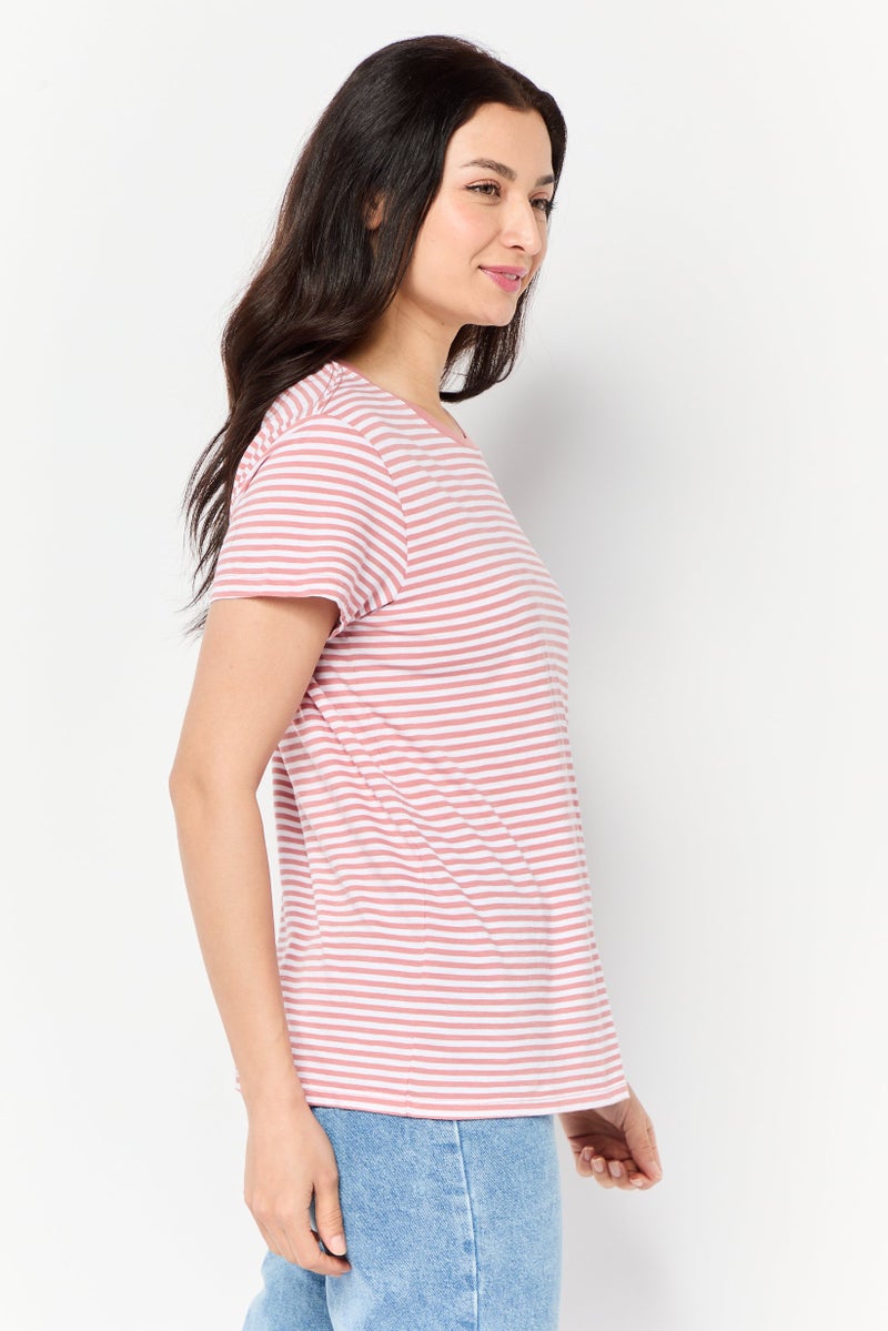 DOCKERS Women Round Neck Short Sleeve Stripe T-Shirt, Multicolor  - Image 2