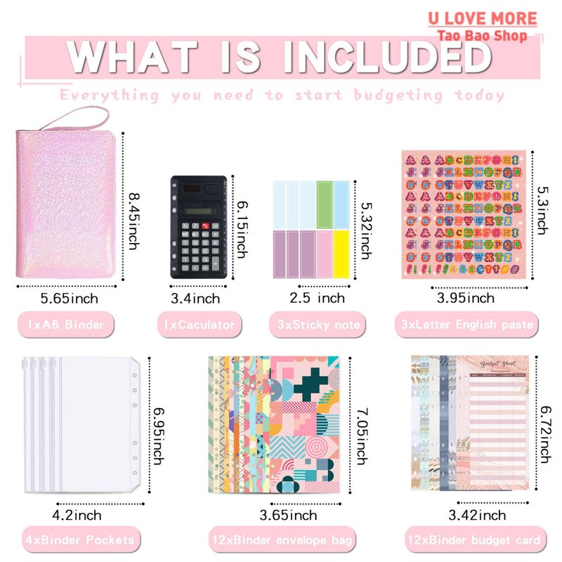 A6 Pu Leather Budget Binder Planner With Zipper Pockets Cash - Image 3