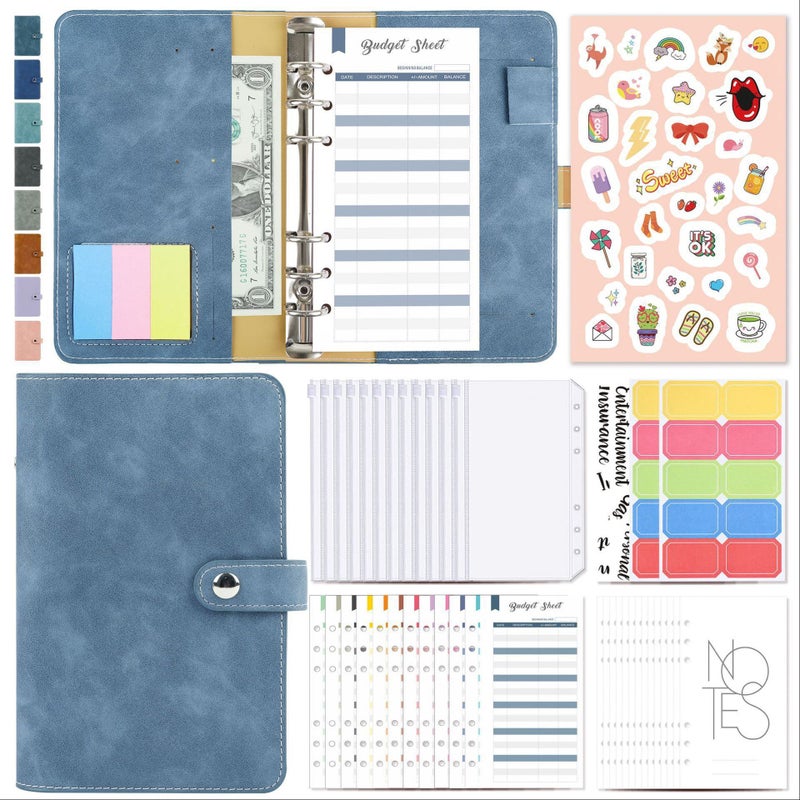 A6 Pu Leather Budget Binder Planner With Zipper Pockets Cash - Image 1