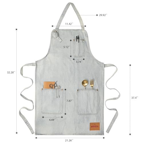 VANTOO Denim Chef Apron for Women with Pockets, Jean Waitress Server Kitchen Apron for Men Women Cooking Gardening Painting Hairstylist - Image 2