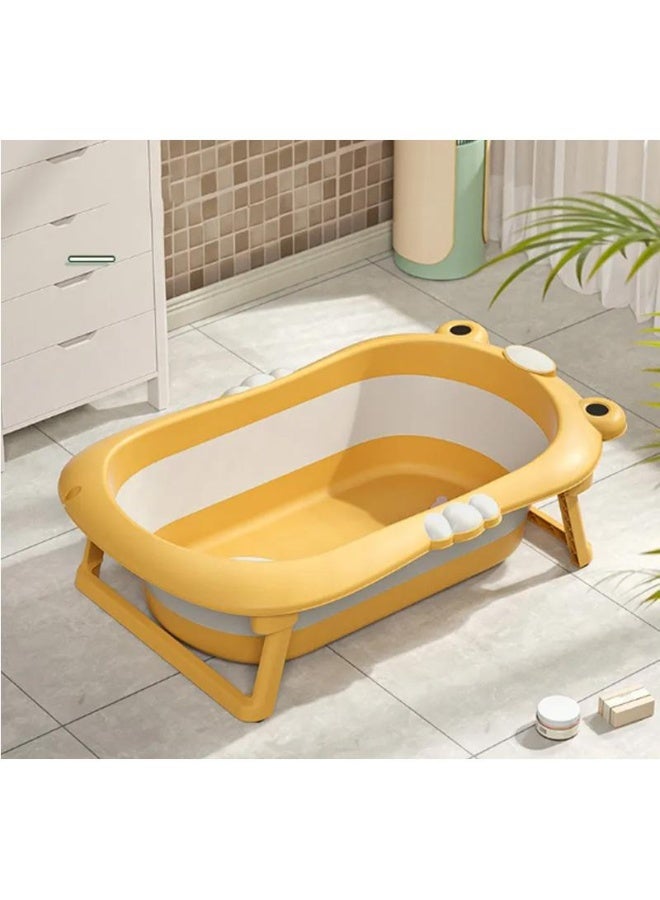 Fab N Funky Frog Style Foldable Bath Tub with Drain Plug, Temperature Indicator, Sturdy Construction, 0 Months+, 80 x 52 x 23cm (Unfolded) - Yellow - Image 1