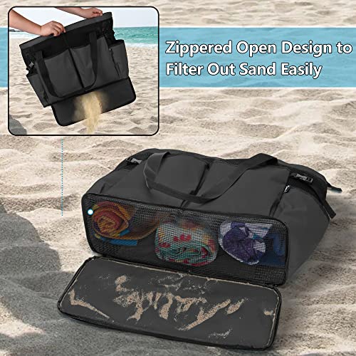 Fasrom Extra Large Mesh Beach Bag with Zipper Bottom, Oversized Tote Bag for Pool, Travel and Boating (Empty Bag Only, Patent Design), Black - Image 2