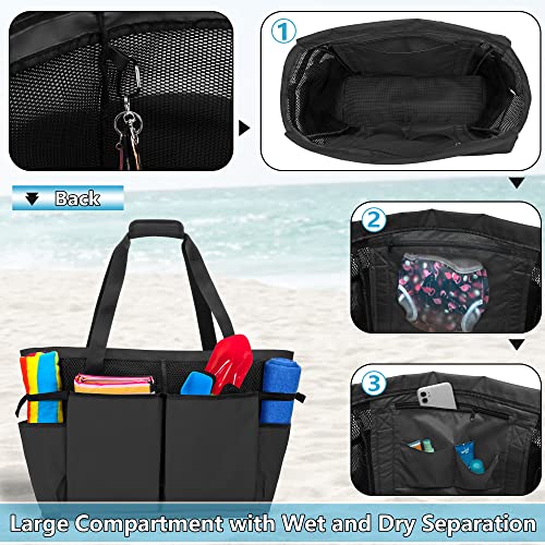 Fasrom Extra Large Mesh Beach Bag with Zipper Bottom, Oversized Tote Bag for Pool, Travel and Boating (Empty Bag Only, Patent Design), Black - Image 3