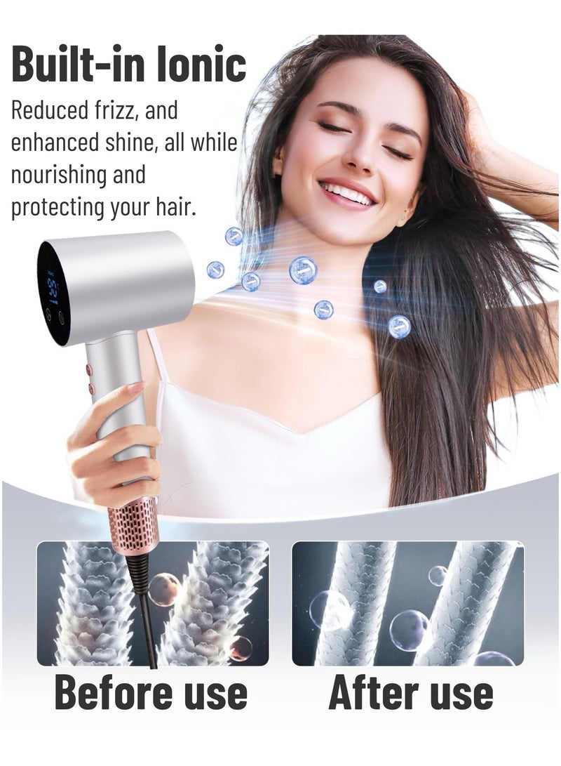 umar Hair Dryer & Hair Curler Set,Professional Ionic Hair Dryer with Touch Screen Display,Fast Drying Blower Hair Dryer with Thermo-Control, Low Noise, Includes Hair Diffuser,Concentrator and Hair Curler for Perfect Styling,White - Image 2