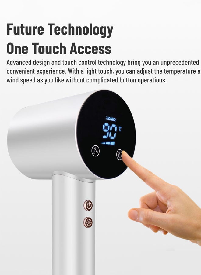 umar Hair Dryer & Hair Curler Set,Professional Ionic Hair Dryer with Touch Screen Display,Fast Drying Blower Hair Dryer with Thermo-Control, Low Noise, Includes Hair Diffuser,Concentrator and Hair Curler for Perfect Styling,White - Image 4