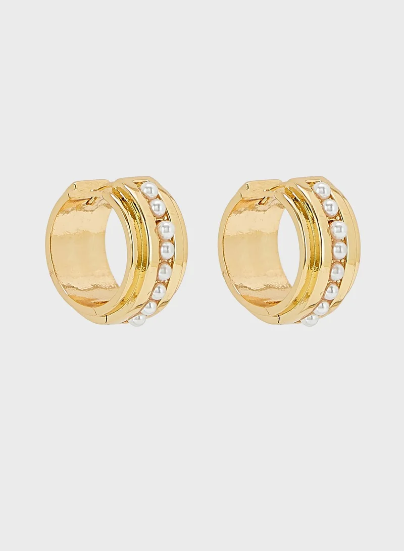 Orelia Pearl Ridged Metal Hoops Earrings