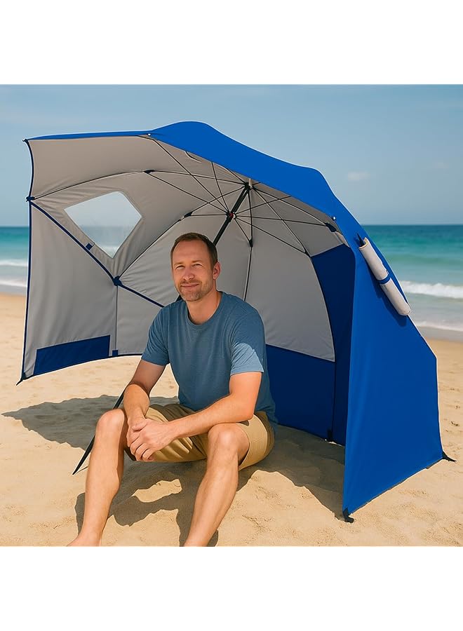 CCOVERY Beach Tent Umbrella Camping Sun Shelters SPF 50+++ Portable Sunshade Tent Umbrella With Window Beach Umbrella for Camping and Sports Events Blue 2.4m - Image 3