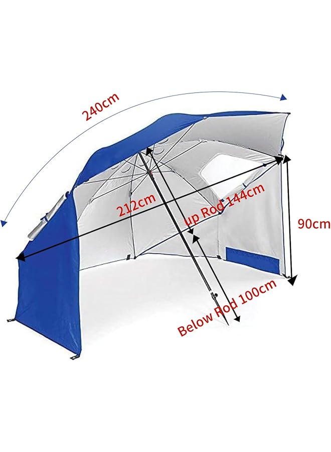 CCOVERY Beach Tent Umbrella Camping Sun Shelters SPF 50+++ Portable Sunshade Tent Umbrella With Window Beach Umbrella for Camping and Sports Events Blue 2.4m - Image 2