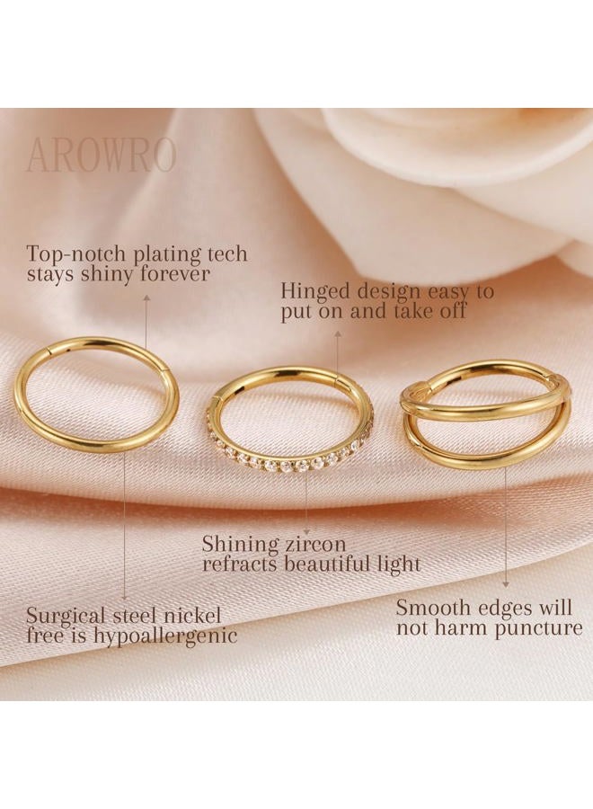AROWRO Nose Rings Hoops 3 Pcs Conch Piercing Jewelry Surgical Steel Cartilage Earrings for Women Men 20G 18G 16G Septum Rings Helix Daith Rook Tragus Piercing Jewelry, 16g(1.2mm)-10mm, Metal, no - Image 2