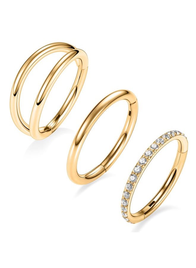 AROWRO Nose Rings Hoops 3 Pcs Conch Piercing Jewelry Surgical Steel Cartilage Earrings for Women Men 20G 18G 16G Septum Rings Helix Daith Rook Tragus Piercing Jewelry, 16g(1.2mm)-10mm, Metal, no - Image 1